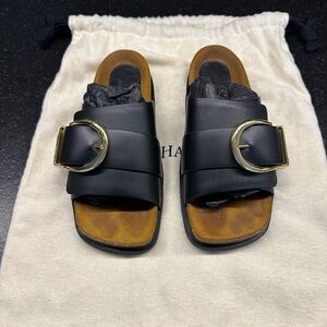 Khaite Thompson Buckle Leather Sandals Size 38